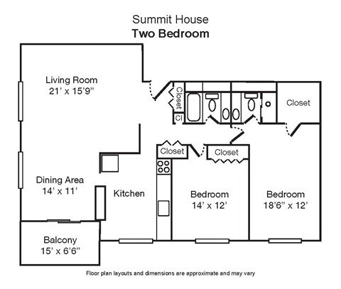 Floor plan for 2 beds, 2 baths